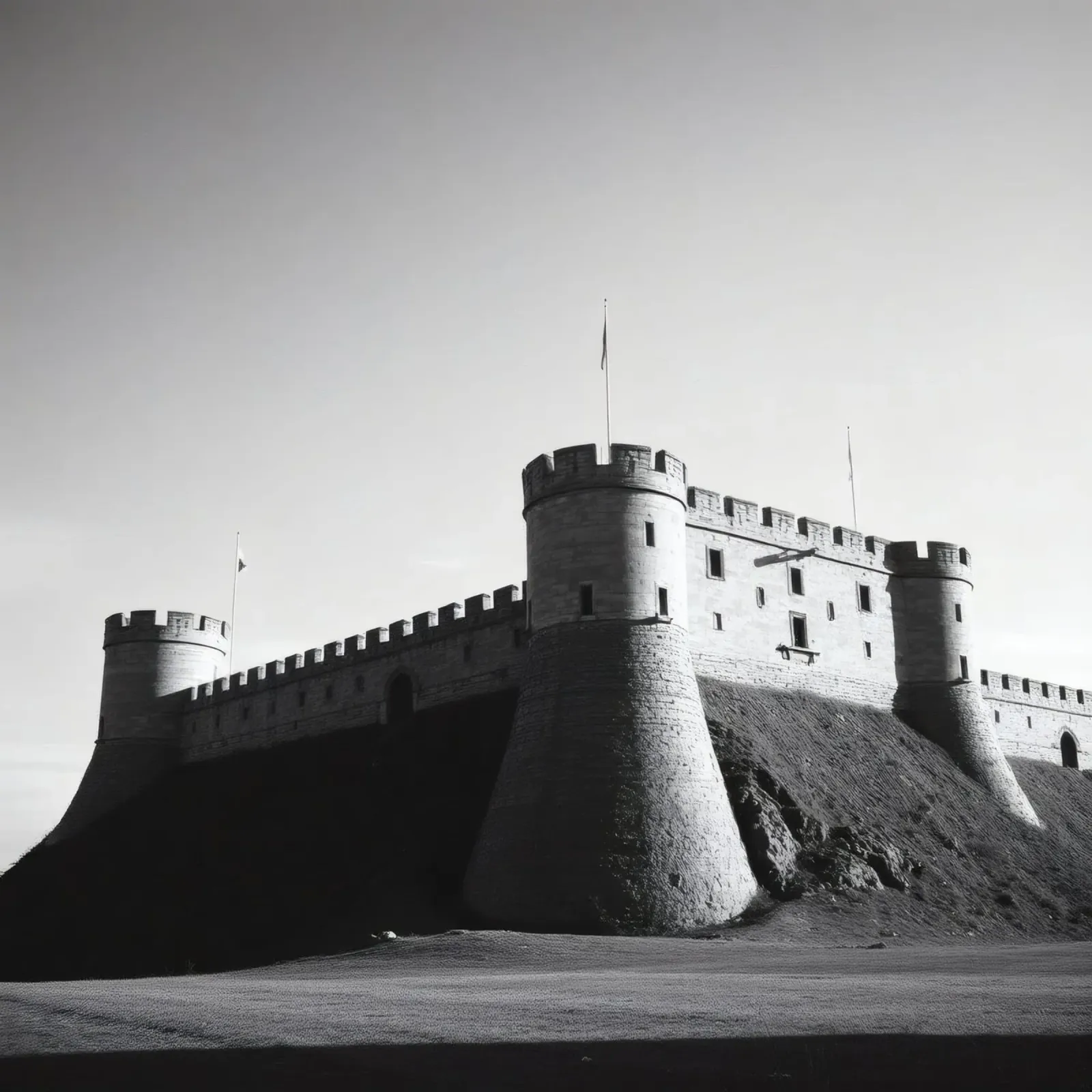 Lo storico castello in pietra si erge sulla cima di una collina sotto un cielo limpido pellicola backlit da DesignDoodle