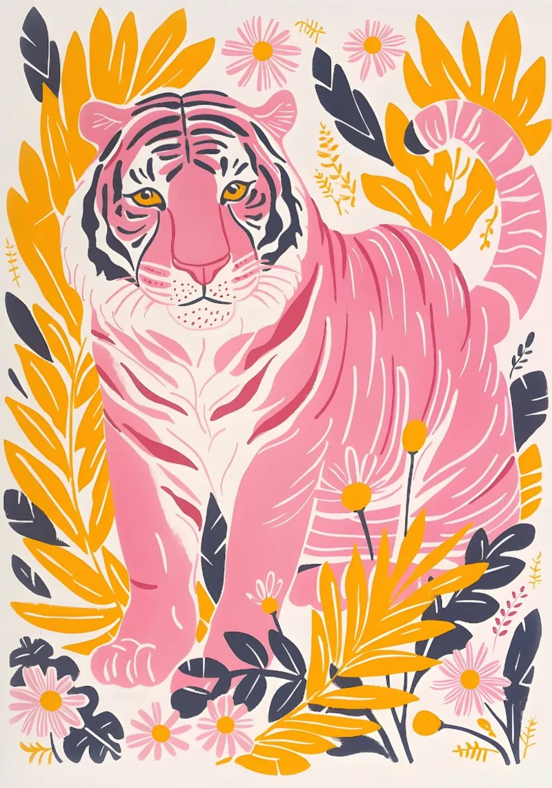 Roze Tijger Gestreepte Abstracte Psychedelische Pop Art Print canvas van NorwesClub