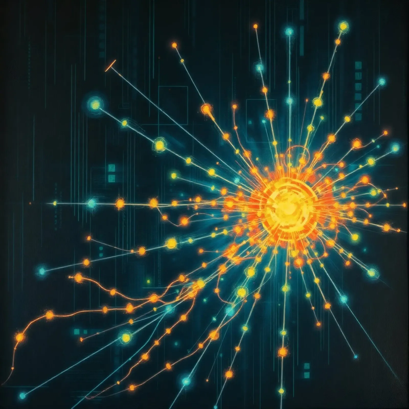 Représentation colorée de la collision d'une particule avec un élément énergétique hahnemühle de DesignDoodle