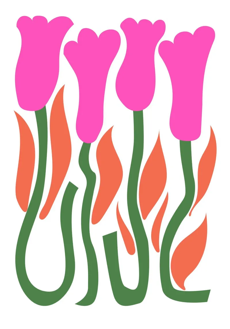 Retro Tulipano Fiore Pop Art Rosa Arancione Stampa botanica pellicola backlit da NorwesClub