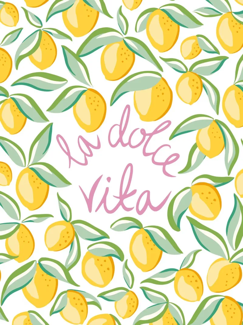 La dolce vita pink typography with lemons aluminium-dibond van Vivdesign
