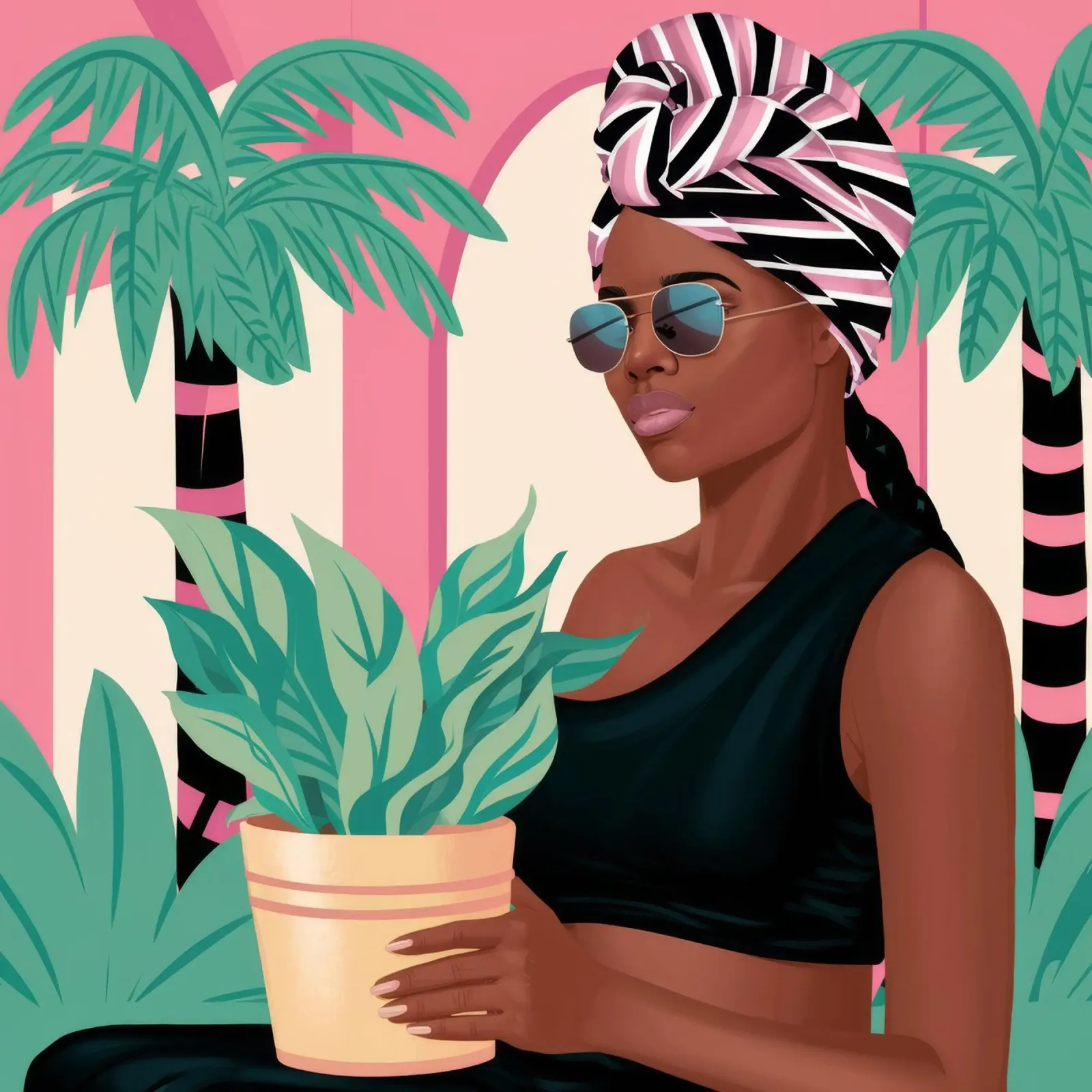 Abbraccio di piante tropicali poster con telaio in alluminio da Ivory Frame