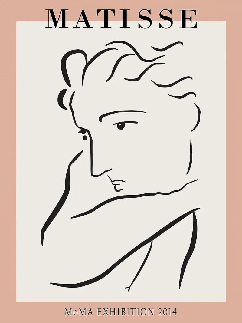 Henri Matisse - Minimalistische Zeichnung einer Frau Poster Poster mit Holzrahmen von Perdana shop