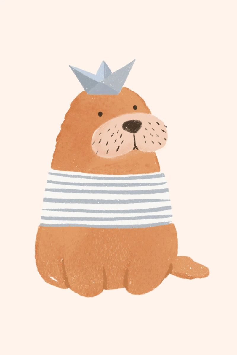 Zeehond met hoed, Kinderkamerprint, Poster met zeehondenmotief poster van Little Lola
