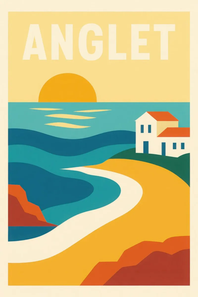 Anglet, tramonto sulla costa basca poster con telaio in legno da JETLAG | affiches voyage