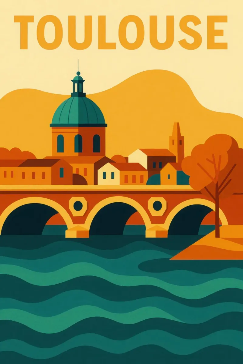 TOULOUSE - La Città Rosa, tra la Garonna e la luce calda pellicola backlit da JETLAG | affiches voyage