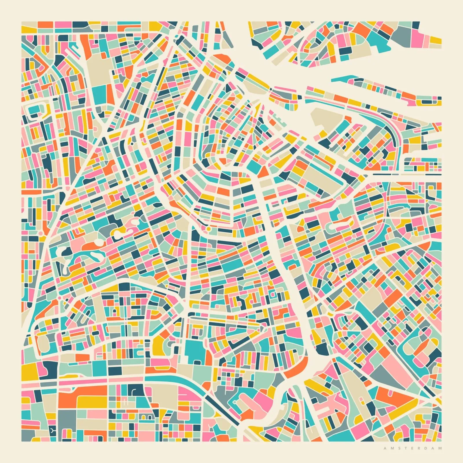 MAPPA AMSTERDAM poster con telaio in alluminio da Jazzberry Blue