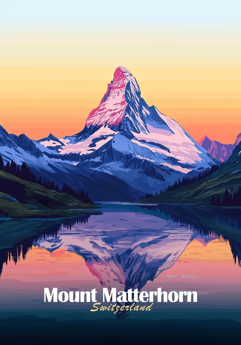 montagna Cervino lago di riflessione poster con telaio in legno da Kirsten C Nolan