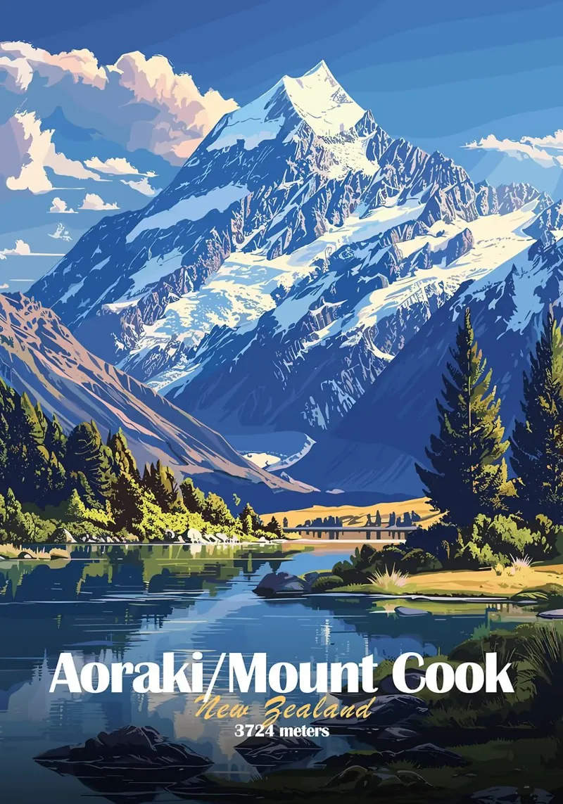 montaña nieve árboles lago poster con marco de madera de James Isaac Jackson