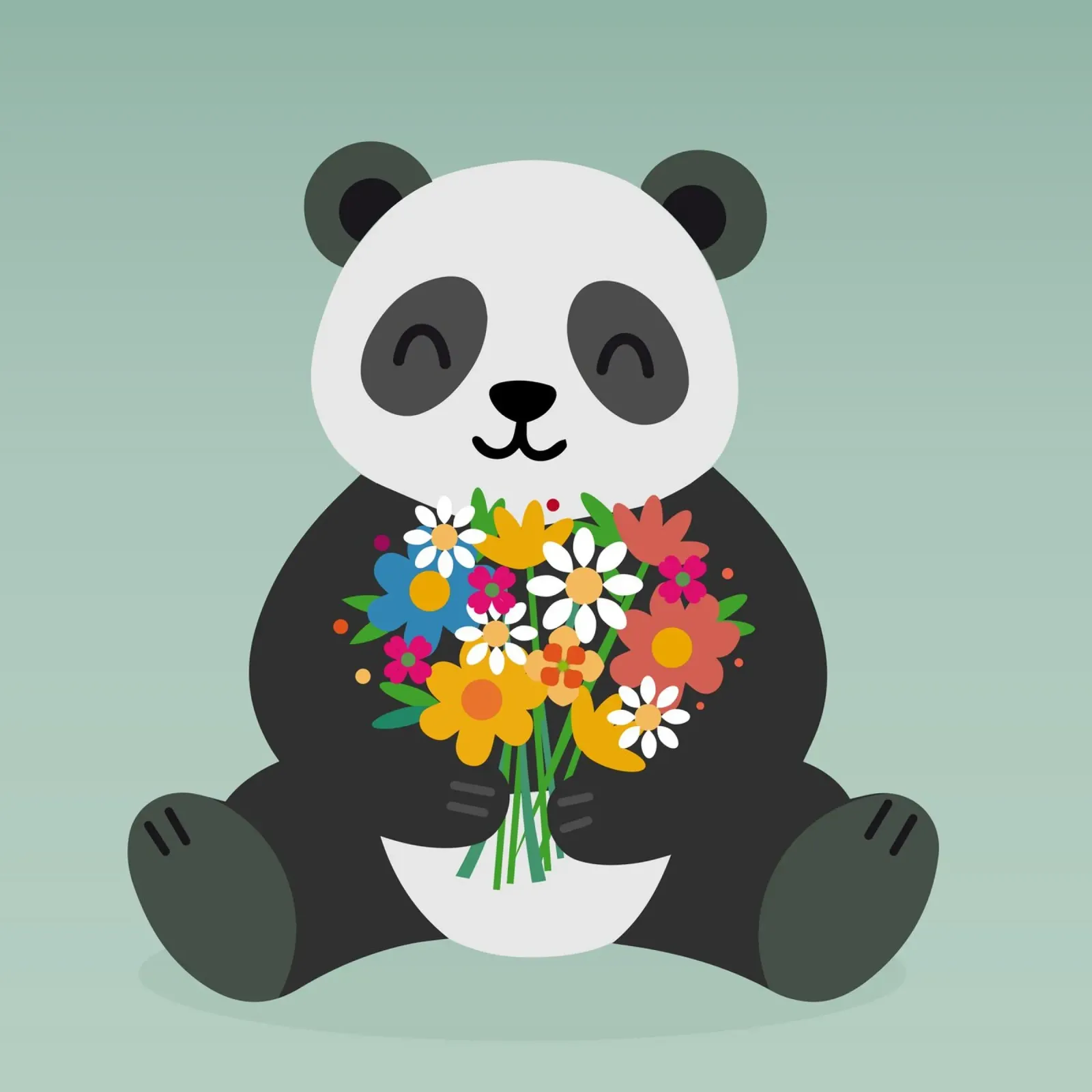 Allegro panda con bouquet di fiori - Grazioso motivo animale pellicola backlit da namosh