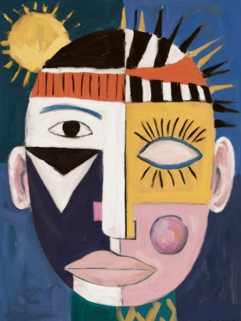 Portrait abstrait coloré poster avec cadre en bois de Lunar Templar