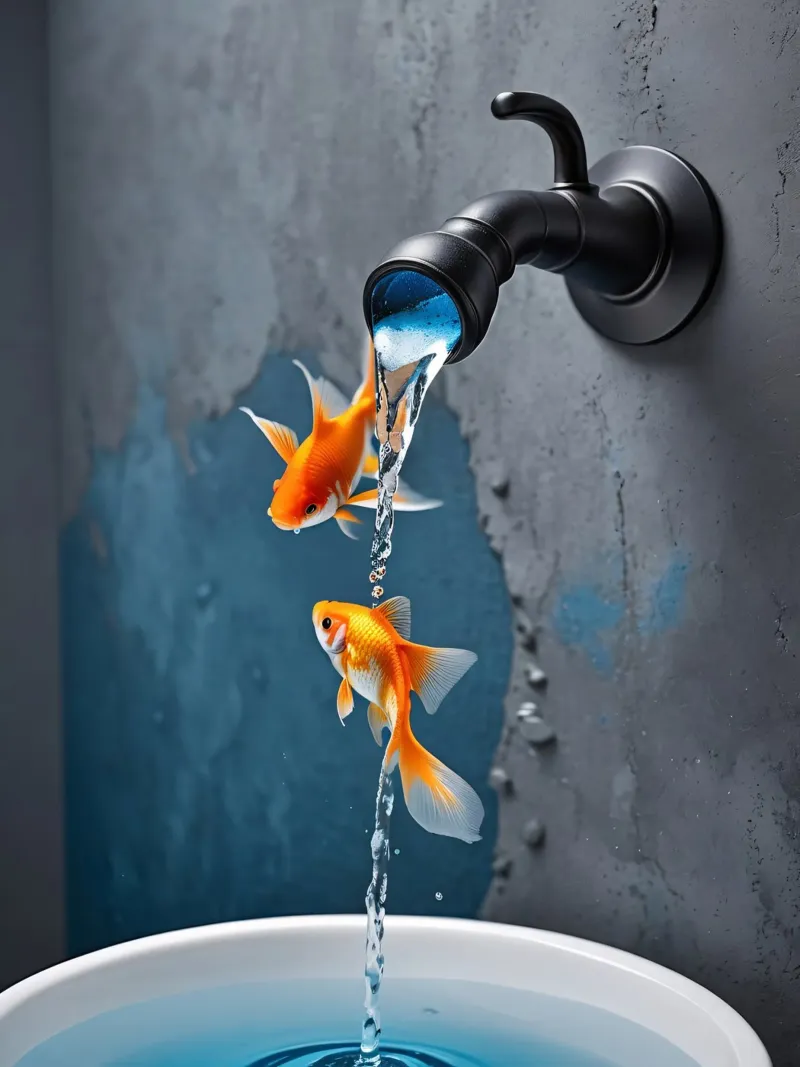 Wasserhahn spuckt Goldfische pellicola backlit da kosinsart.gallery