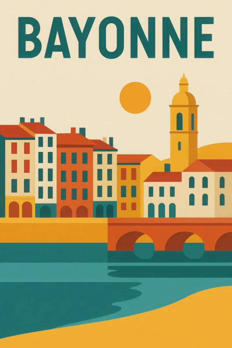 Bayonne - Tra fiume e facciata, un'aria da sud-ovest pellicola backlit da JETLAG | affiches voyage