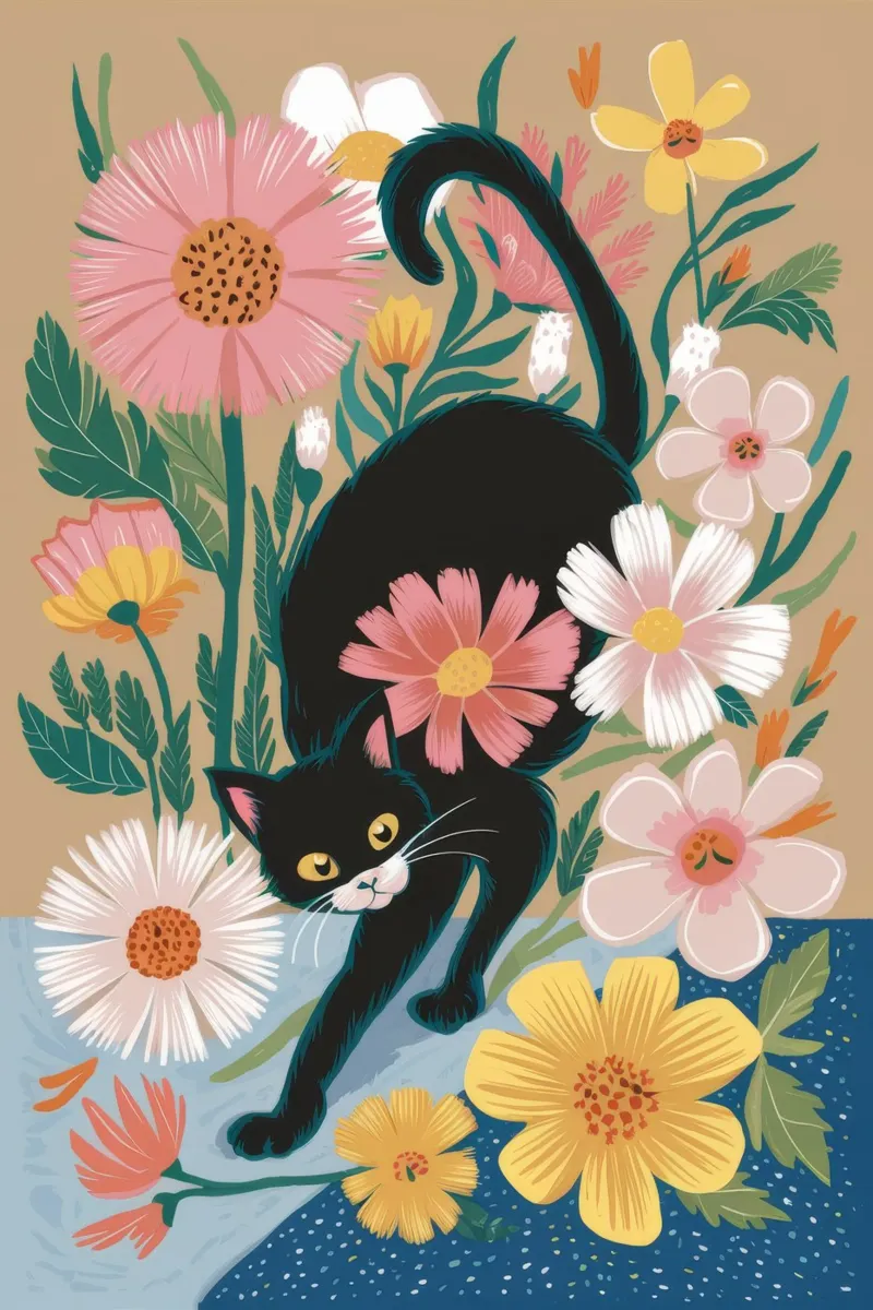 Playful Floral Cat forex plate by Ivory Frame