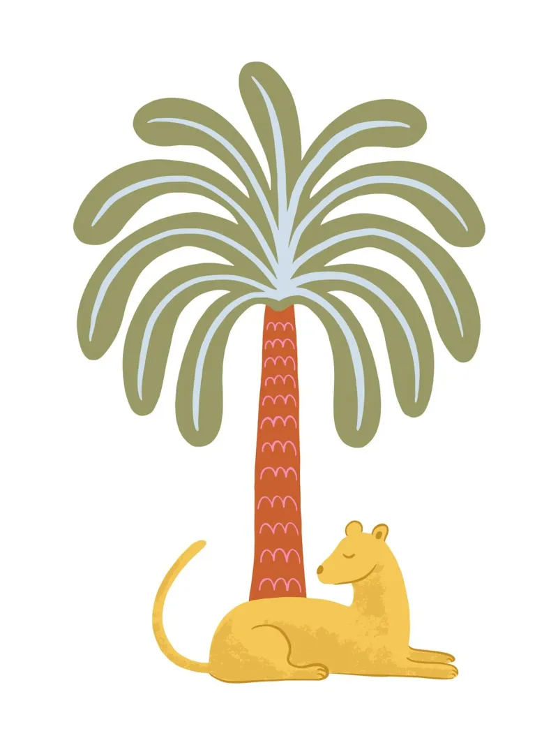Yellow jungle cat with palm carta hahnemühle da Vivdesign