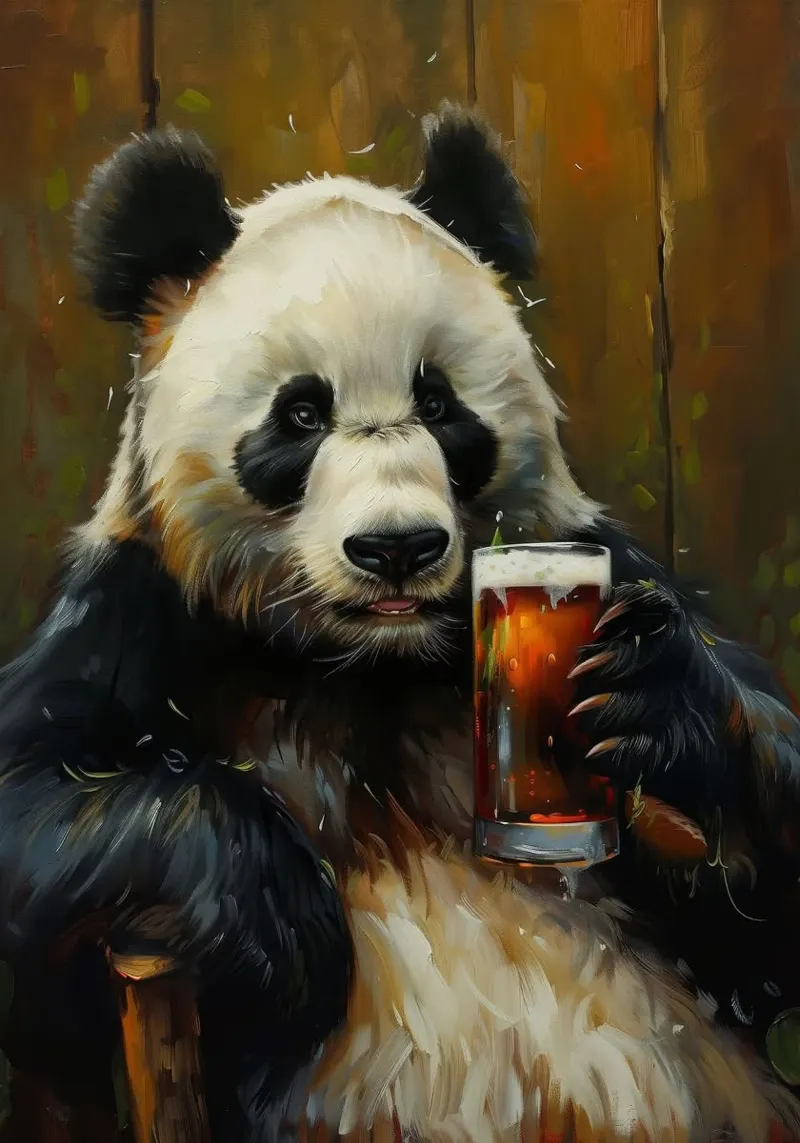 panda che beve birra carta hahnemühle da Abstract Botanical Art
