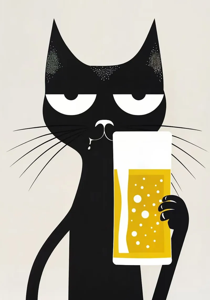 Gatto nero che beve birra pellicola backlit da Abstract Botanical Art