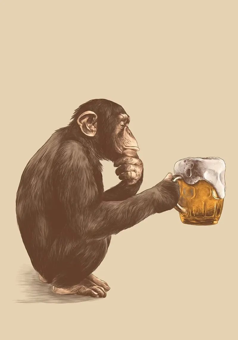 Scimmia che beve birra carta hahnemühle da Abstract Botanical Art