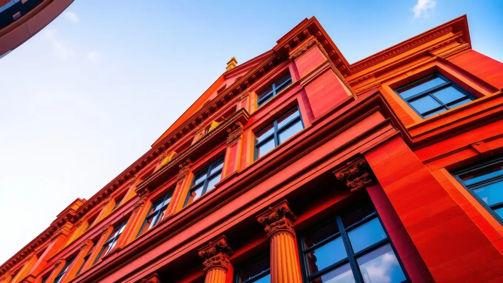 edificio storico illuminato dalla luce del sole in un cielo limpido e azzurro pellicola backlit da DesignDoodle