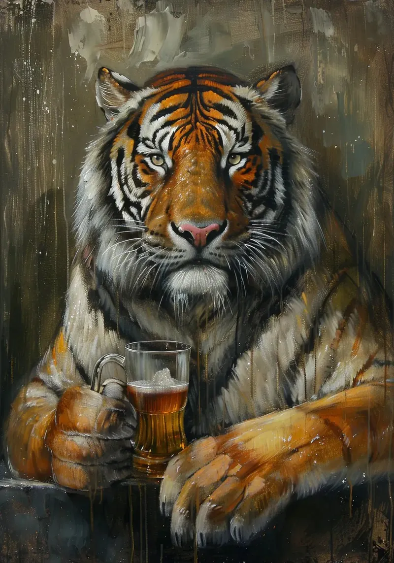 tigre che beve birra pellicola backlit da Abstract Botanical Art