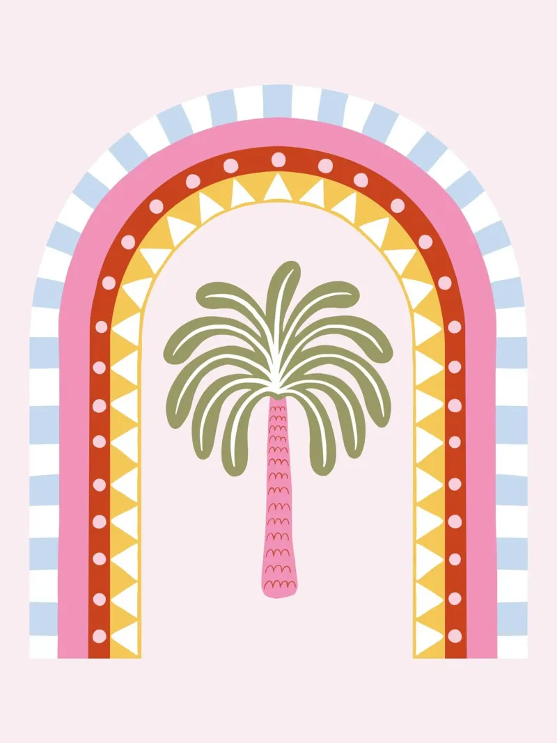 Stylised rainbow with palm canvas by Vivdesign