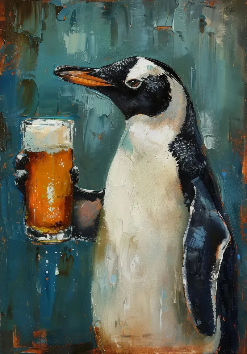 pinguino che beve birra pellicola backlit da Abstract Botanical Art