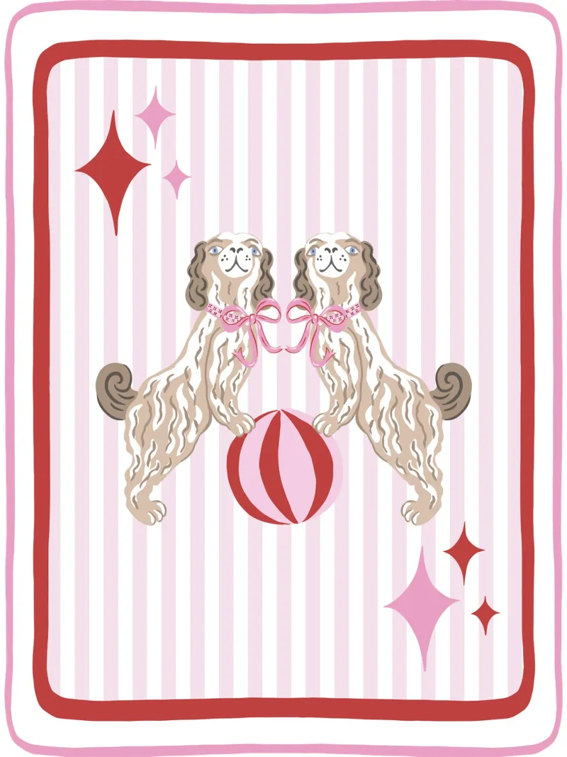 Staffordshire dogs with beach ball in pink and red tela con Cornice a cassetta da Vivdesign