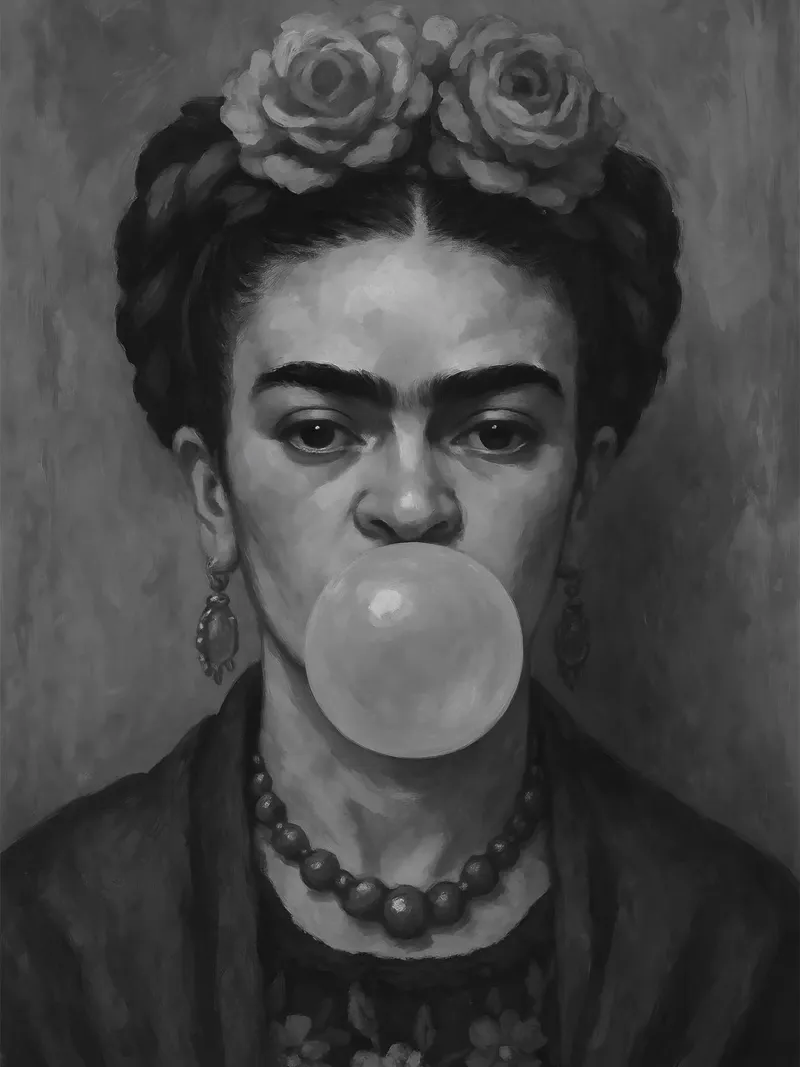 Frida Kahlo Bubble Gum in bianco e nero poster da ARTOMATIC