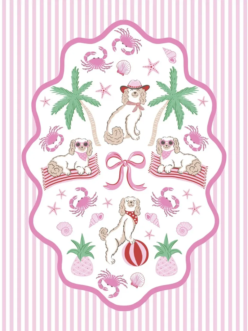 Doodle dogs on the beach - pink and green poster con telaio in plastica da Vivdesign