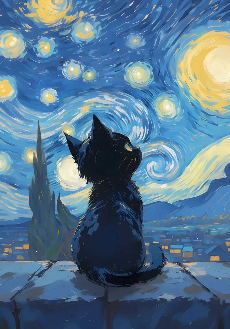 cat starry-sky night-sky stars acrylic glass by Paul Vasquez