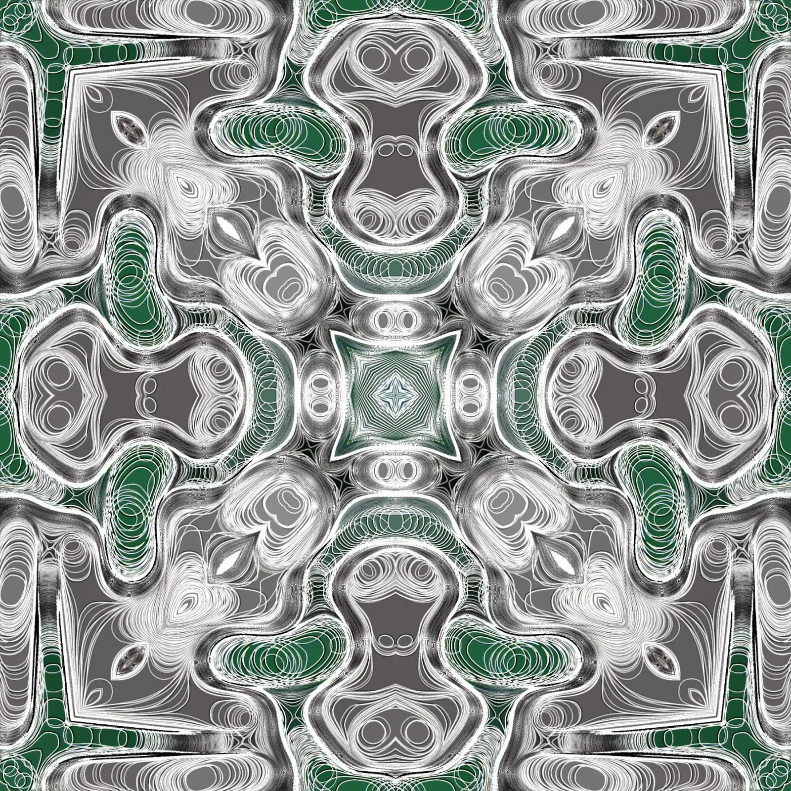 Kaleidoskop in grau/grün mit komplexen Linien und Formen Leinwand von Gürsel Yesil Digital Art