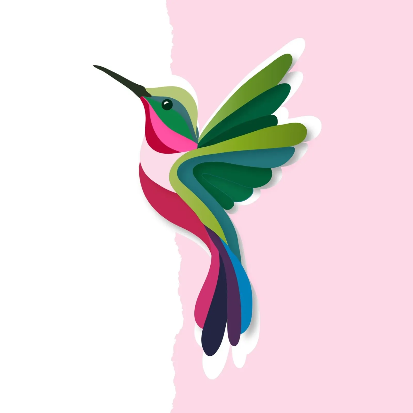 Colibrì colorato in un moderno stile paper-cut poster con telaio in alluminio da namosh