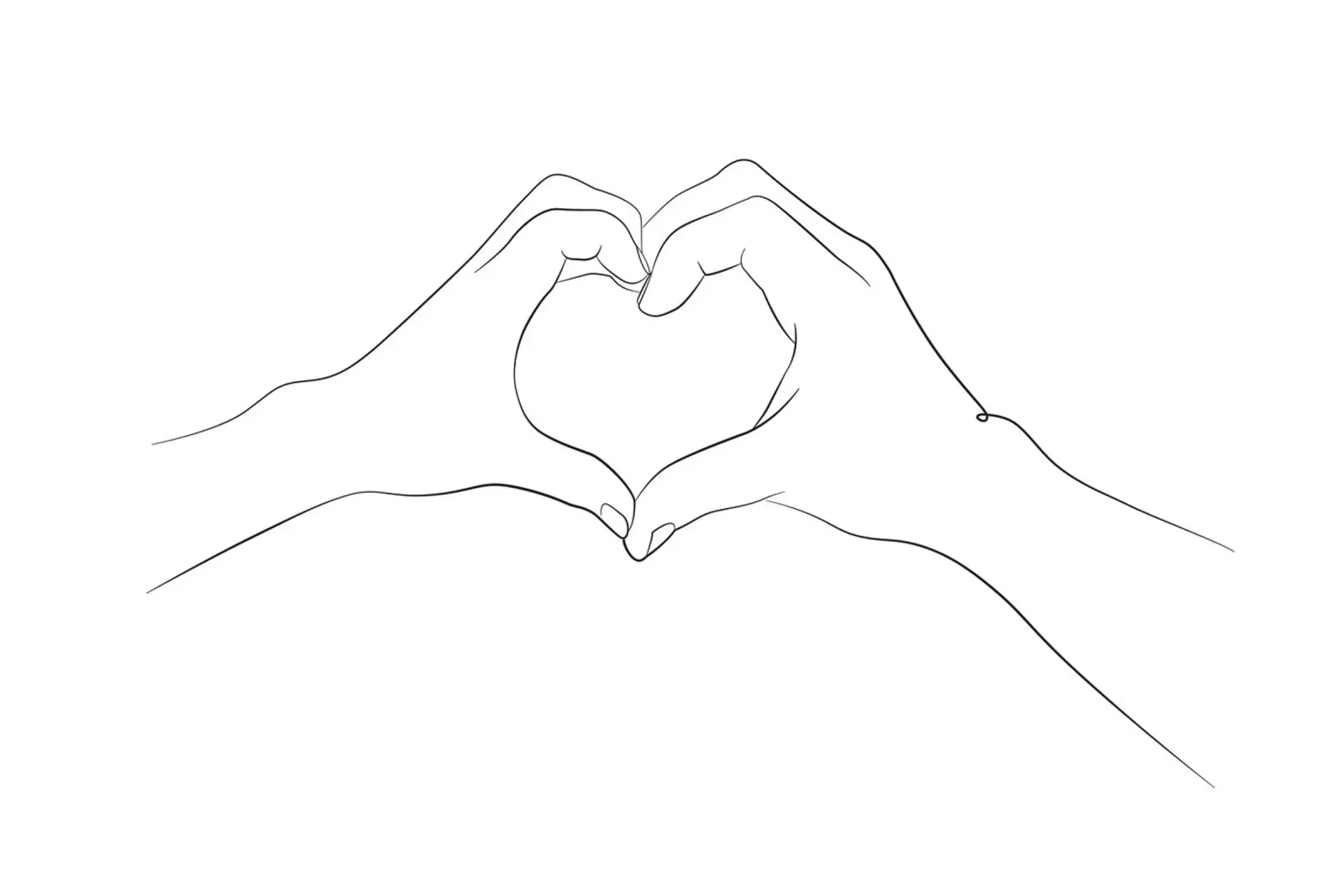 Linea d'arte delle mani del cuore poster con telaio in legno da NouveauPrints