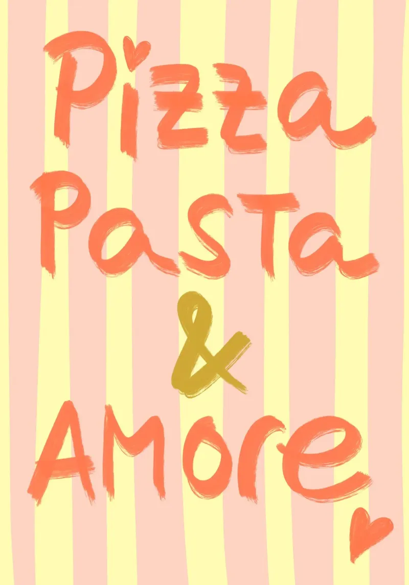 Pizza, Pasta und Amore | Dolce vita | Italien | Küche |Liebe poster with plastic frame by keinkonzept