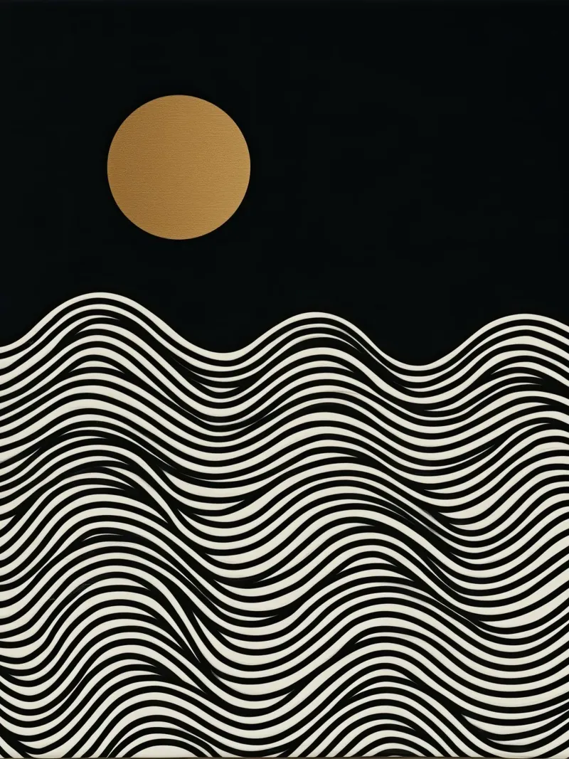 Luna piena dorata in riva al mare | Line Art pellicola backlit da Autofocus