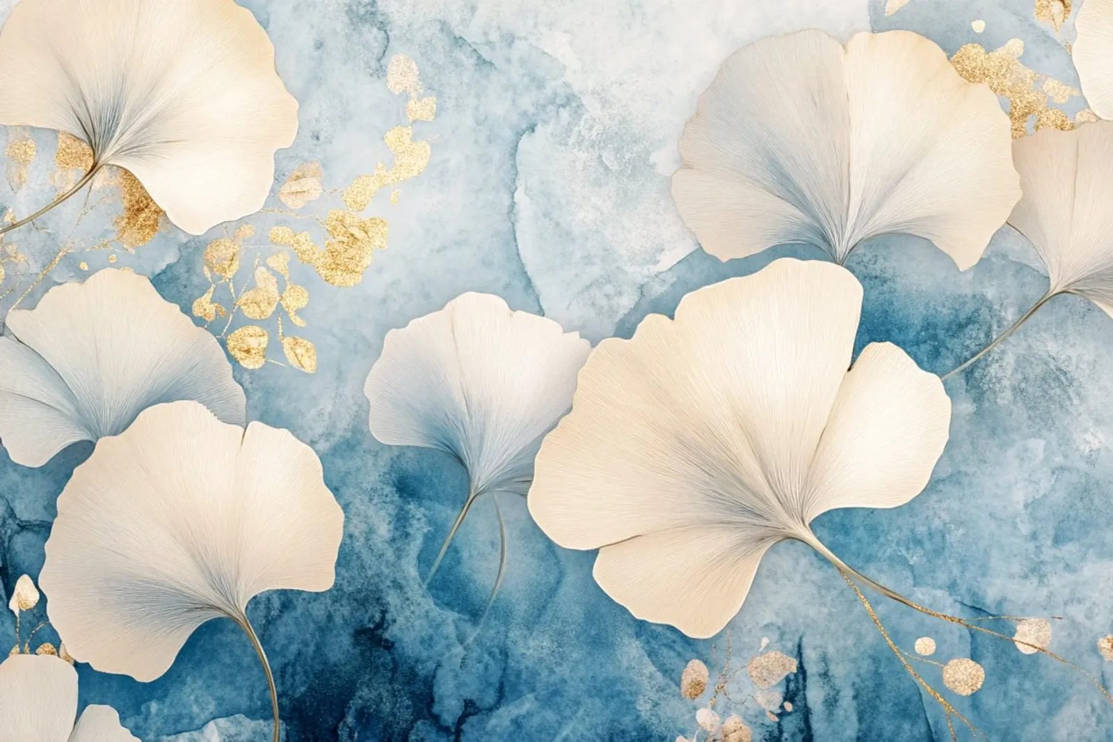 Ginko in blu e beige carta hahnemühle da Art-Nouveau-Dsg