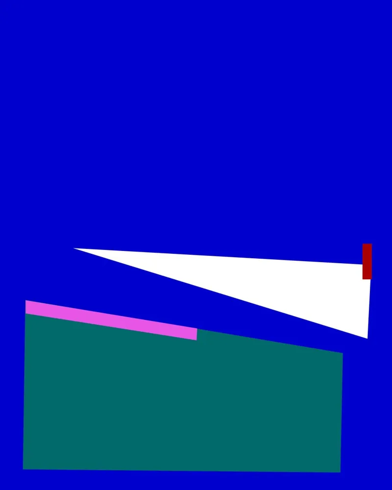 Geometrische abstracte compositie in blauw, groen en roze canvas van Artbyvo