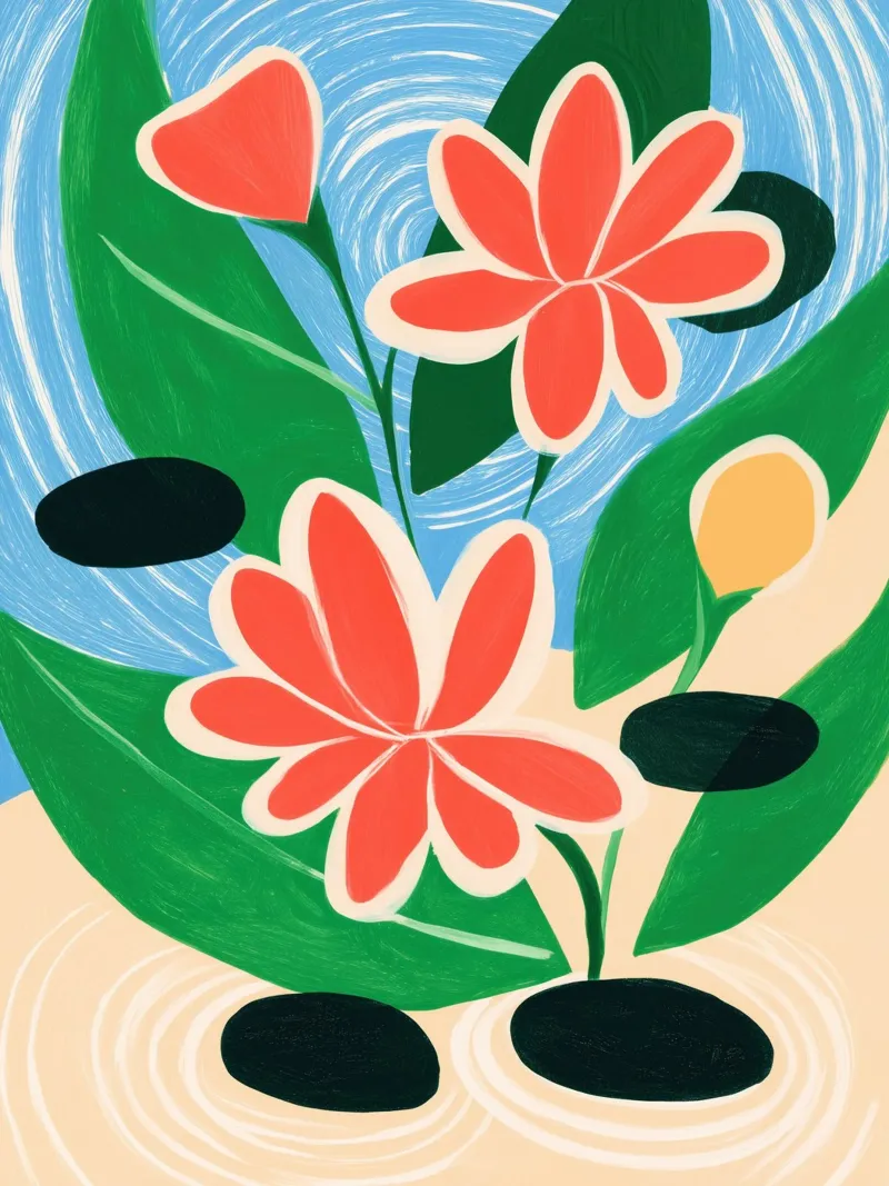Positive thinking at the garden pond | Optimistic painting canvas with Floater frame by Autofocus