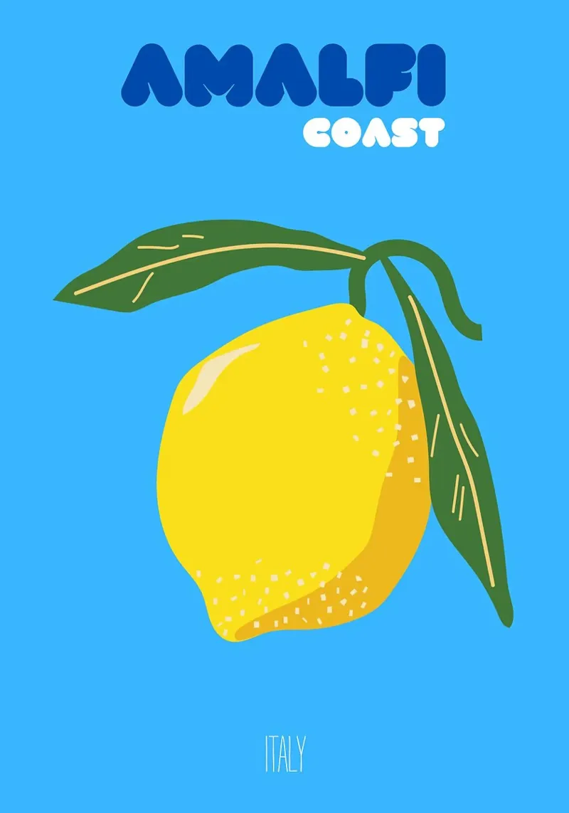 testo foglie di limone Costa d'Amalfi poster con telaio in legno da James Isaac Jackson