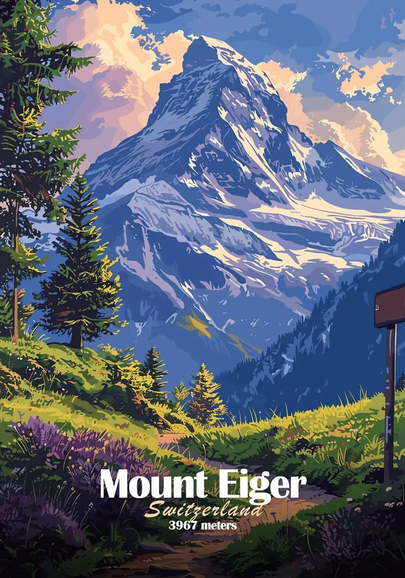 berg eiger zwitserland pad canvas met Baklijst van James Isaac Jackson