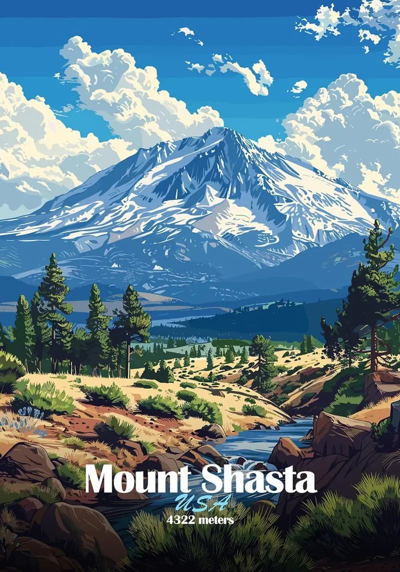 monte shasta foresta montana alberi poster da James Isaac Jackson