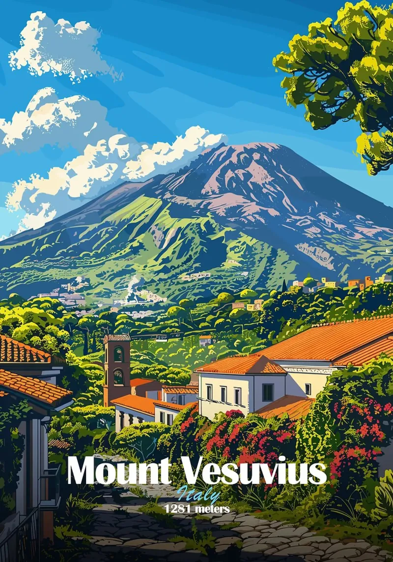 monte vesubio pueblo de montaña árboles poster de James Isaac Jackson