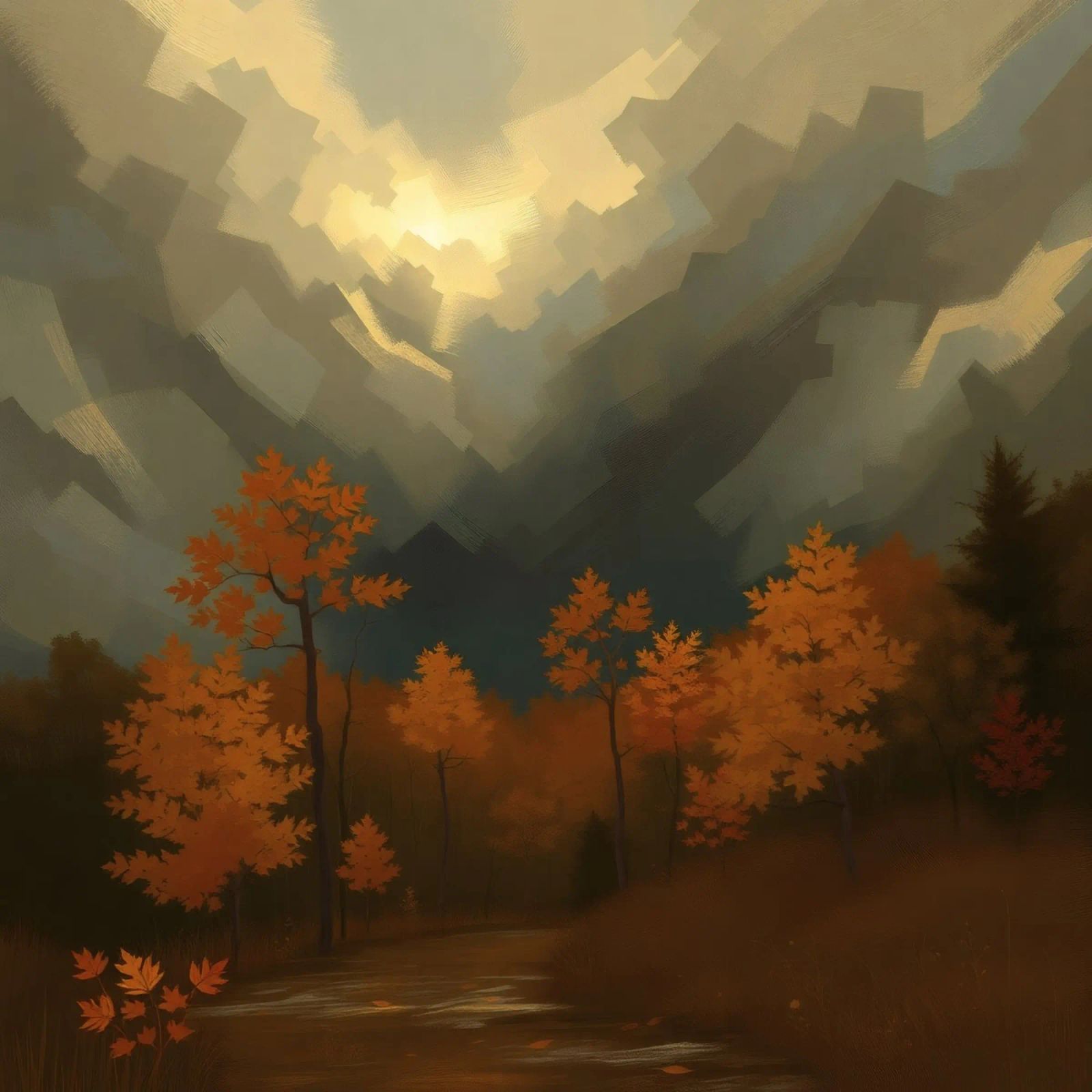 Golden autumn trees illuminated by a soft glow canvas by DesignDoodle