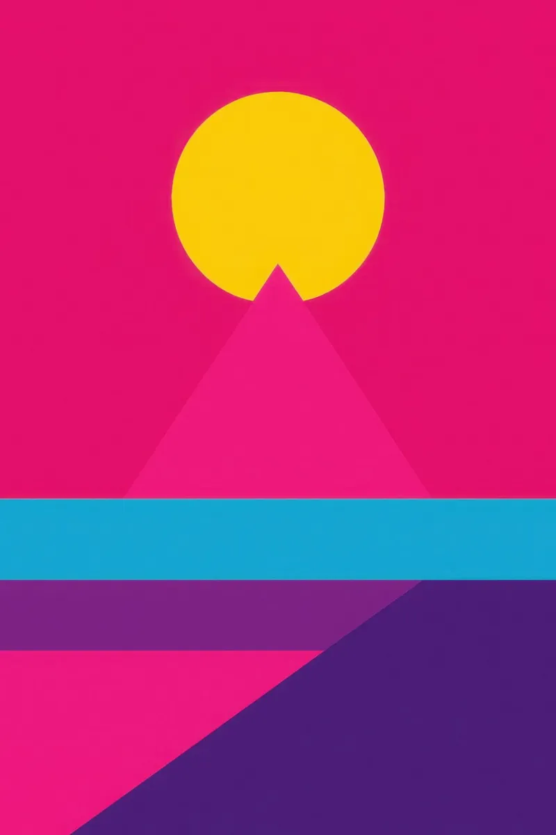 Rosa Pyramide - Futuristisches Ägypten unter der Synthwave-Sonne Poster mit Kunststoffrahmen von Affiches Soleil & Déco Lumineuse – Sunny