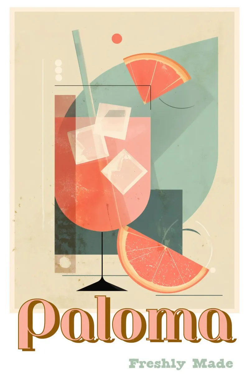 Poster Paloma - Bevanda retrò al pompelmo per cucina e bar poster con telaio in plastica da Artworkai Shop
