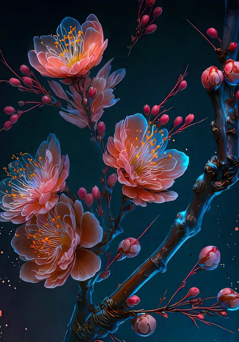 fiori rami petali fiori boccioli poster con telaio in plastica da Janine P McGuire
