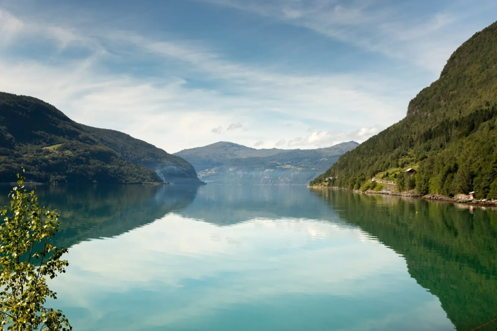 Clear sky above the Fjord lake in Norway poster with plastic frame by karijn_landscapes