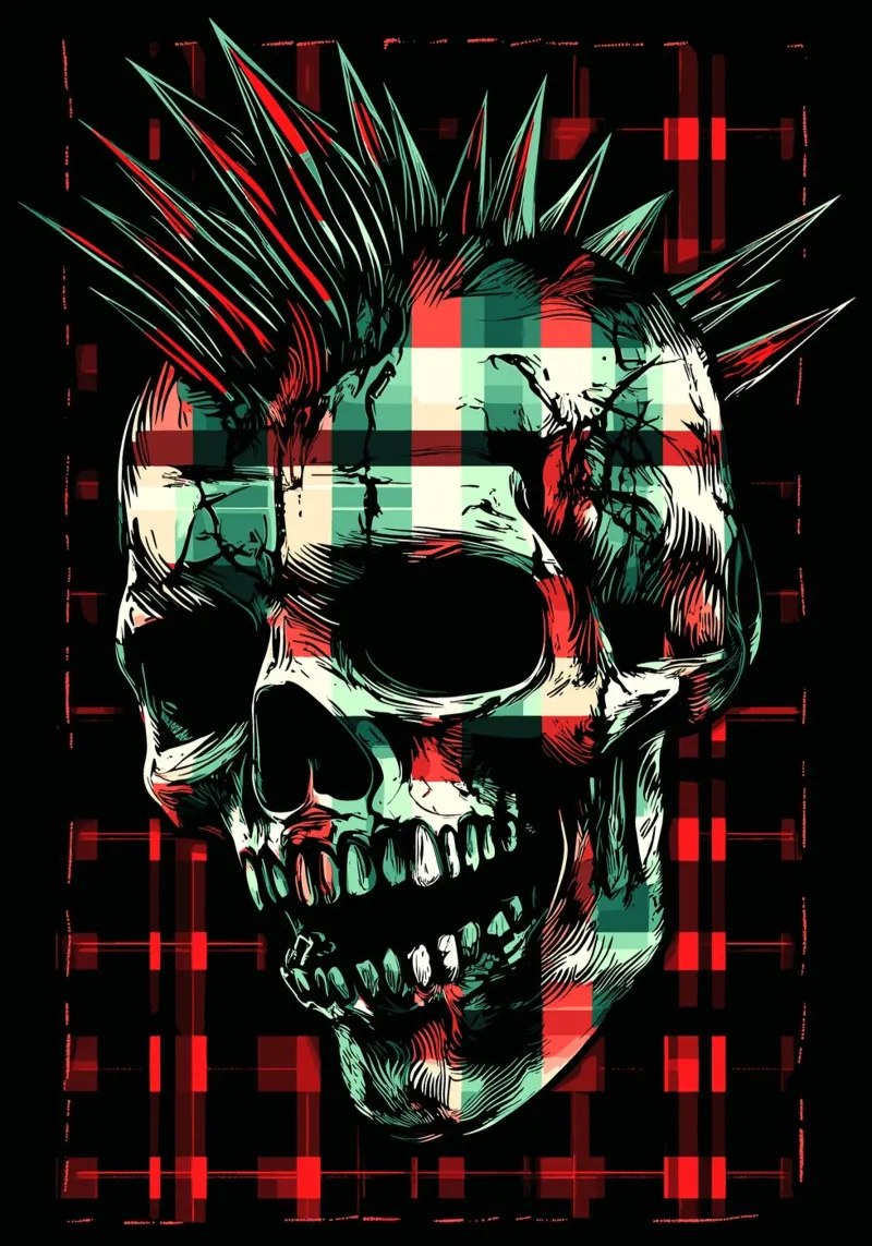 Teschio punk con mohawk carta hahnemühle da pixelbull - medieval art and more
