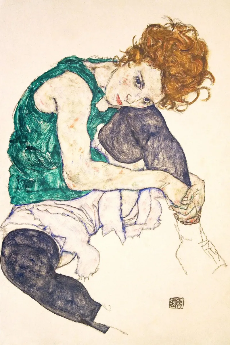 Egon Schiele - Seated Woman with Legs Drawn Up carta hahnemühle da apoloprints
