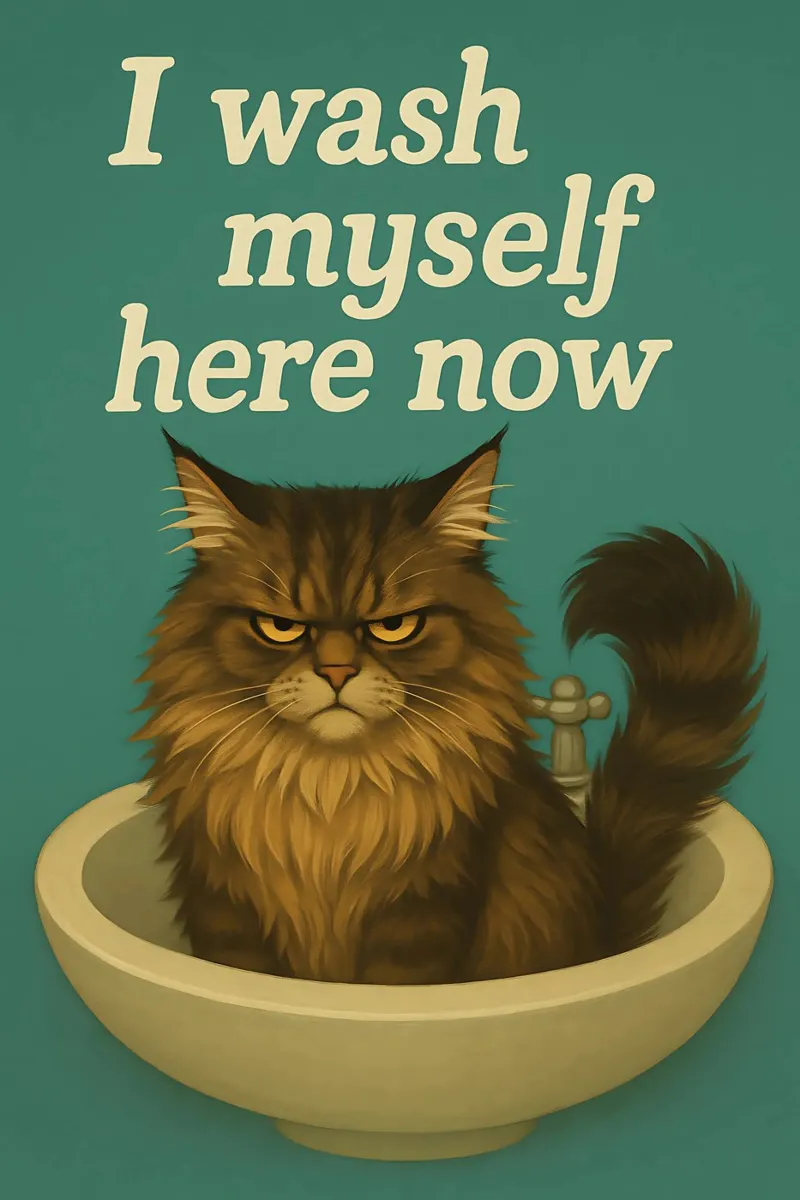 Funny Grumpy Maine Coon Cat Meme canvas with Floater frame by Funny Humor Art